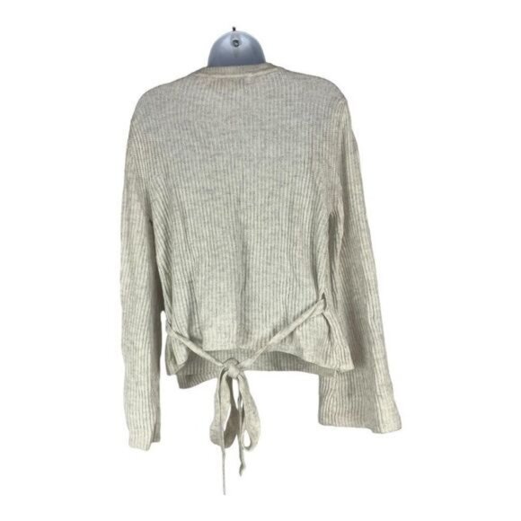 Cupcakes & Cashmere Beige Ribbed Wrap Sweater With Tie Closure Womens Large - Picture 7 of 8